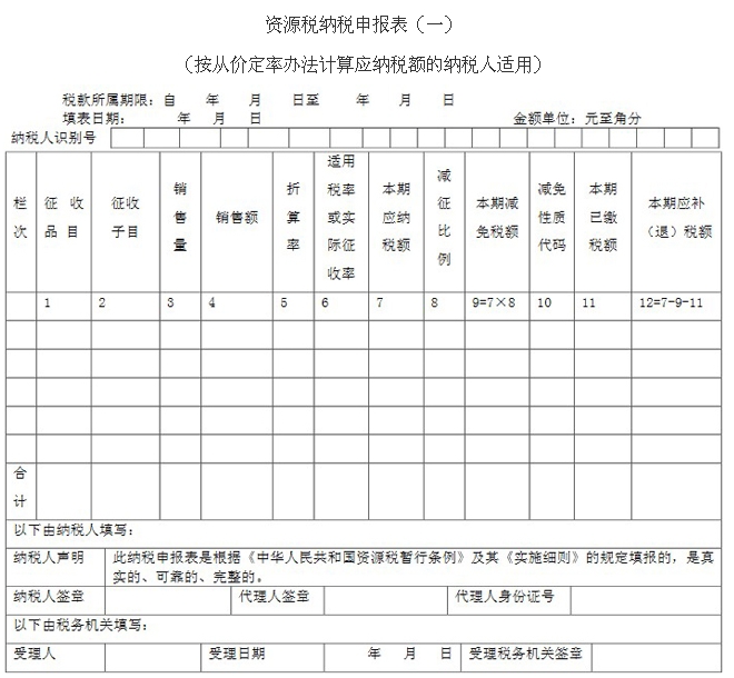 資源稅納稅申報表（一） 