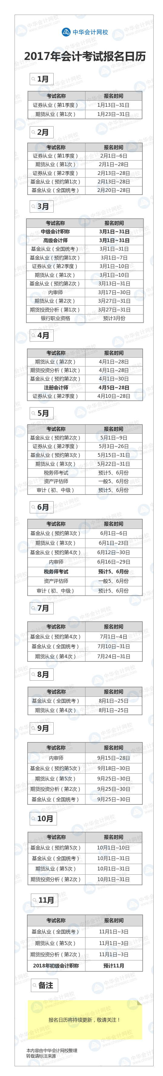 2017年會計(jì)考試報(bào)名日歷出爐！