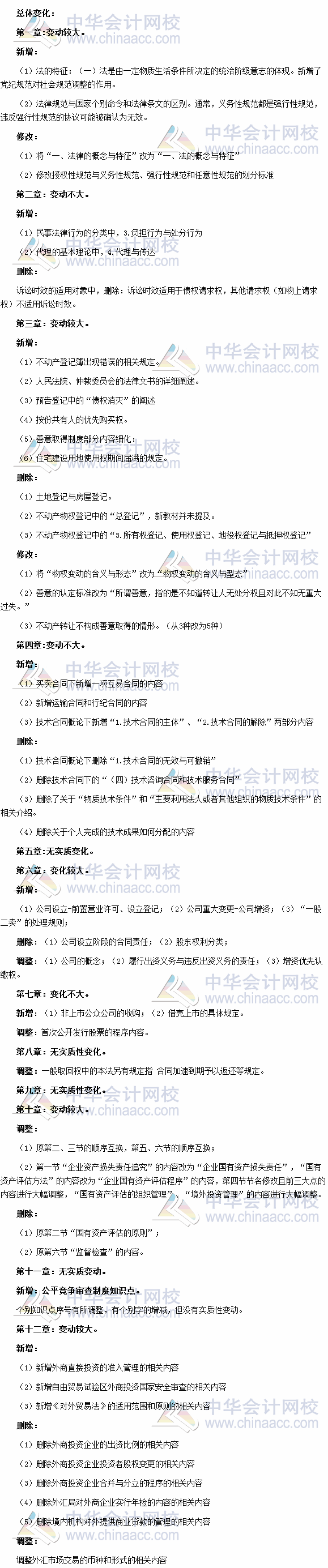 2017年注會考試《經(jīng)濟(jì)法》新教材總體變化情況