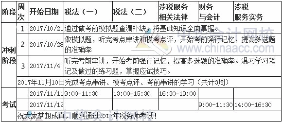 2017年稅務(wù)師考試沖刺階段學(xué)習(xí)計劃表