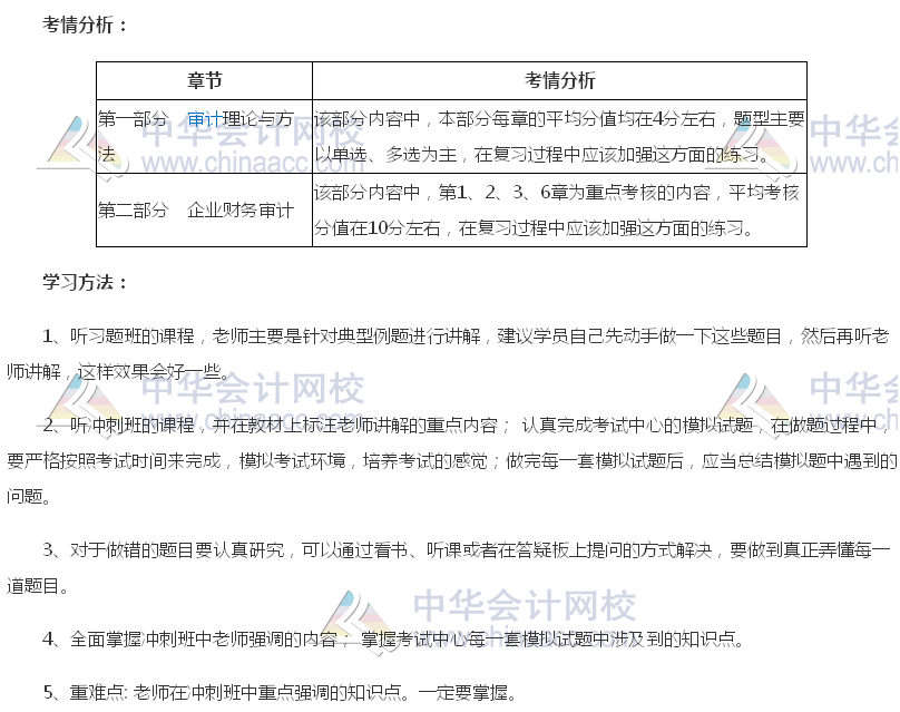 2018年審計師考試《審計理論與實務》各章節(jié)考情分析與學習方法