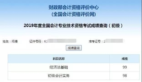 初級會計(jì)考試成績