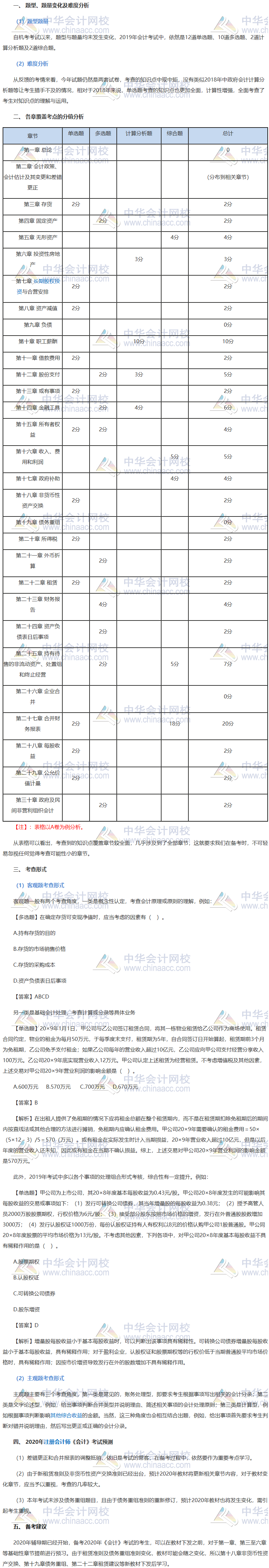 2019年注會《會計》考情分析及2020考情預測