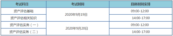 2020年資產評估師考試時間安排表22