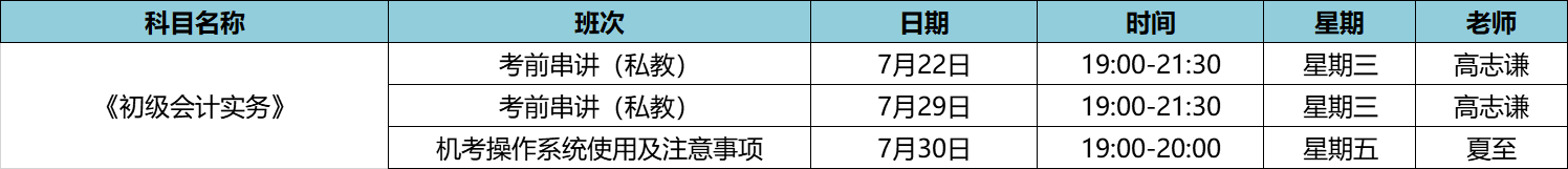 初級會計實務(wù)私教7月課表