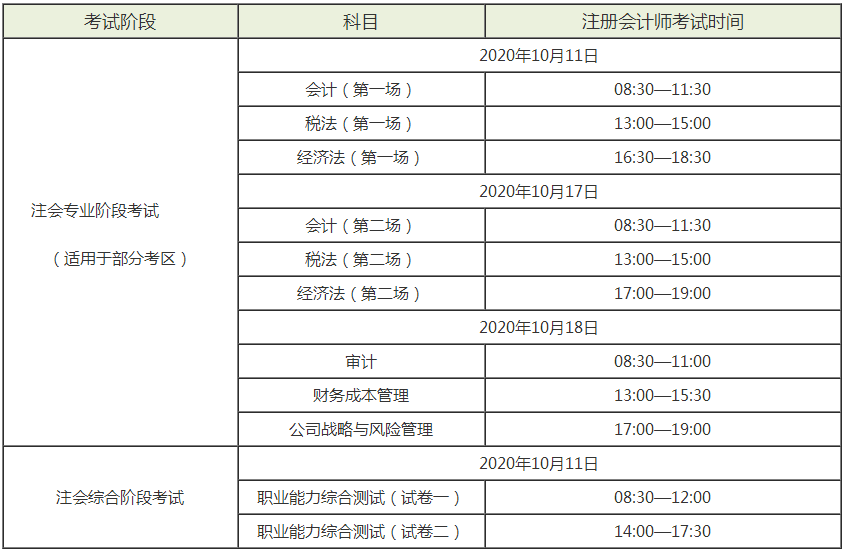 2020年湖北宜昌cpa考試時(shí)間是什么時(shí)候？