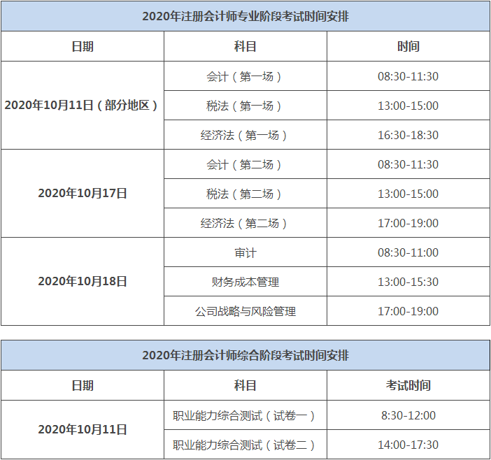 湖南2020注會(huì)考試時(shí)間科目安排公布了嗎？