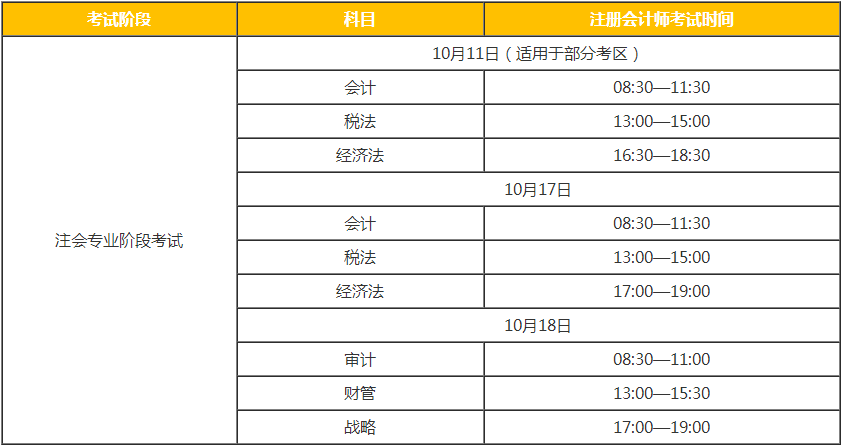 遼寧地區(qū)注冊會計師考試時間為10月11日、17-18日