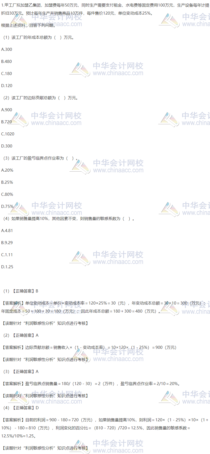 利潤(rùn)敏感性分析