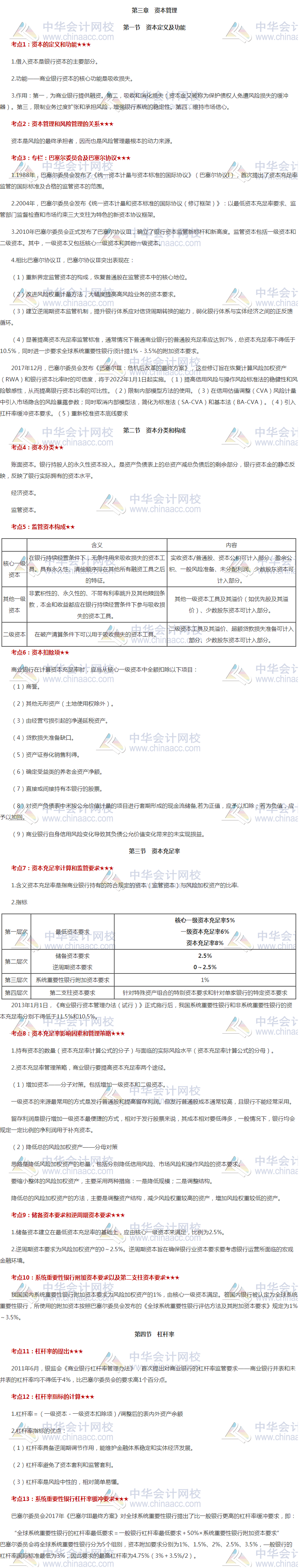 必看！銀行初級(jí)《風(fēng)險(xiǎn)管理》高頻考點(diǎn)第三章 資本管理