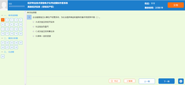 高級(jí)經(jīng)濟(jì)師機(jī)考答題界面