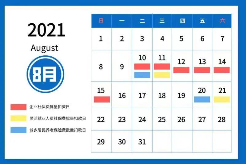 【稅局提醒】2021年8月社會保險(xiǎn)費(fèi)征繳時(shí)間安排