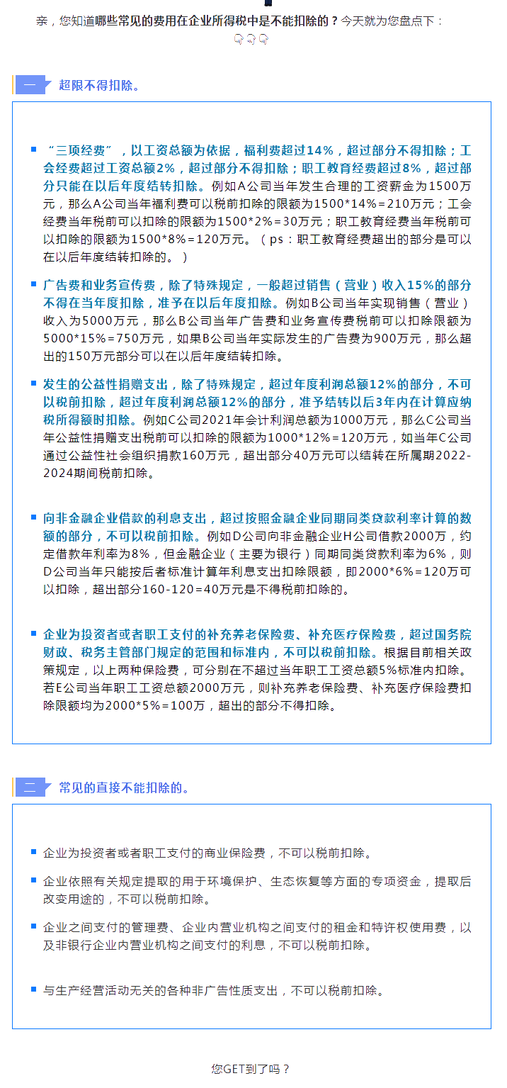 提醒！企業(yè)所得稅的這些費(fèi)用扣除不得！