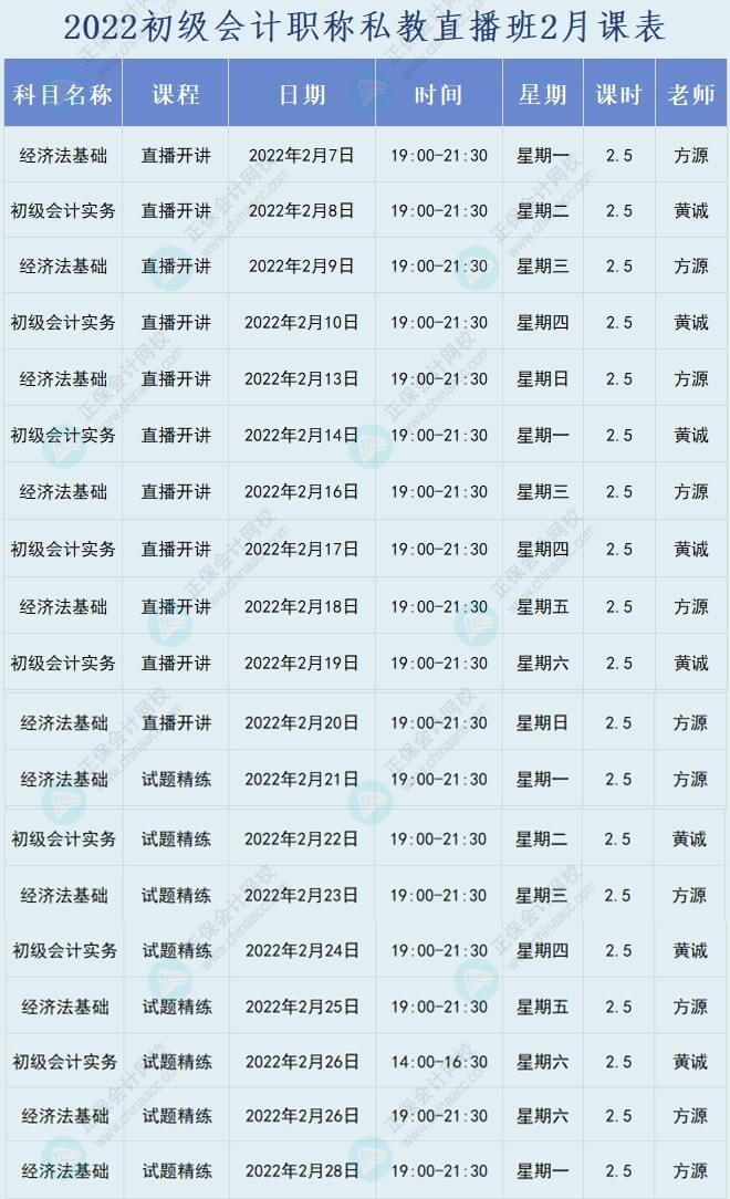 來(lái)啦！2022年初級(jí)會(huì)計(jì)職稱(chēng)私教直播班課程安排表來(lái)啦！