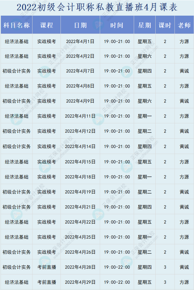 來(lái)啦！2022年初級(jí)會(huì)計(jì)職稱(chēng)私教直播班課程安排表來(lái)啦！