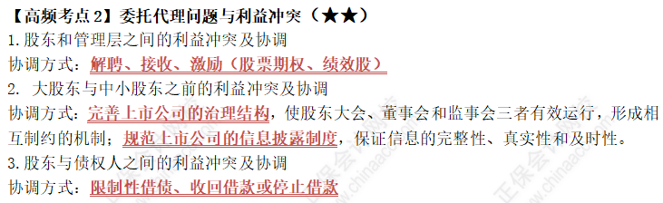 中級(jí)《財(cái)務(wù)管理》第一章高頻考點(diǎn)2：委托代理問題與利益沖突