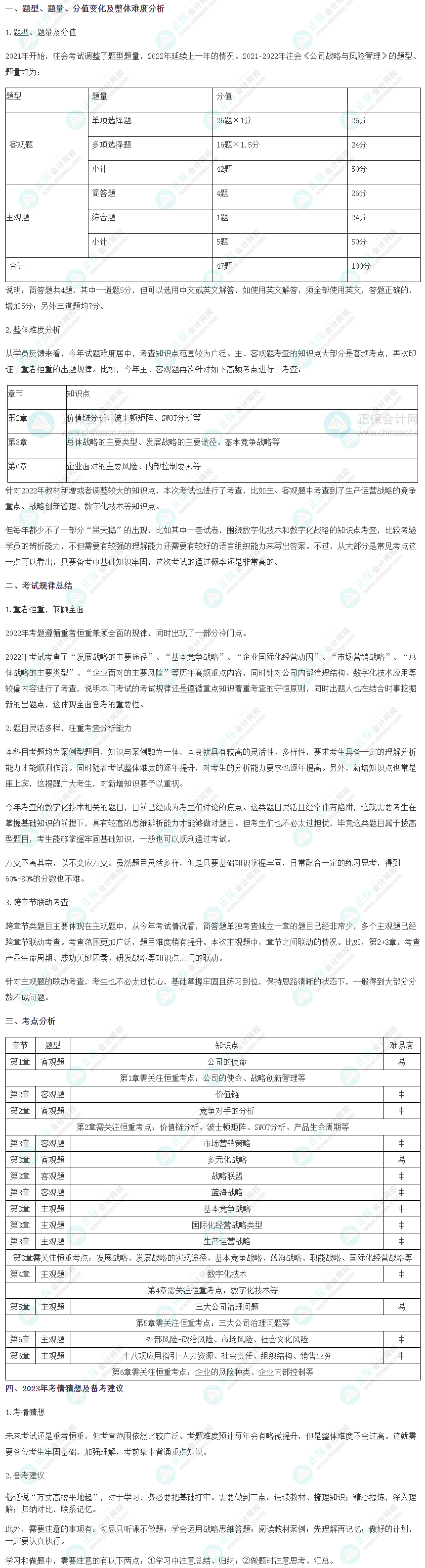 2022年注會(huì)《戰(zhàn)略》考情分析及2023年考情猜想_注冊(cè)會(huì)計(jì)師-正保會(huì)計(jì)網(wǎng)校