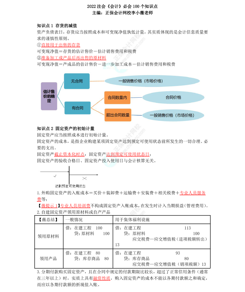 李小薇：2022年注會《會計》考前必會100個知識點