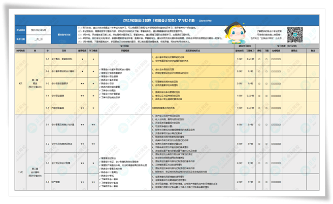 初級會計實務(wù)詳細(xì)學(xué)習(xí)計劃表-打卡表