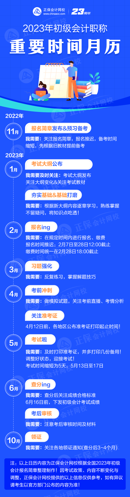 2023年初級(jí)會(huì)計(jì)職稱重要時(shí)間月歷已出爐！建議收藏~