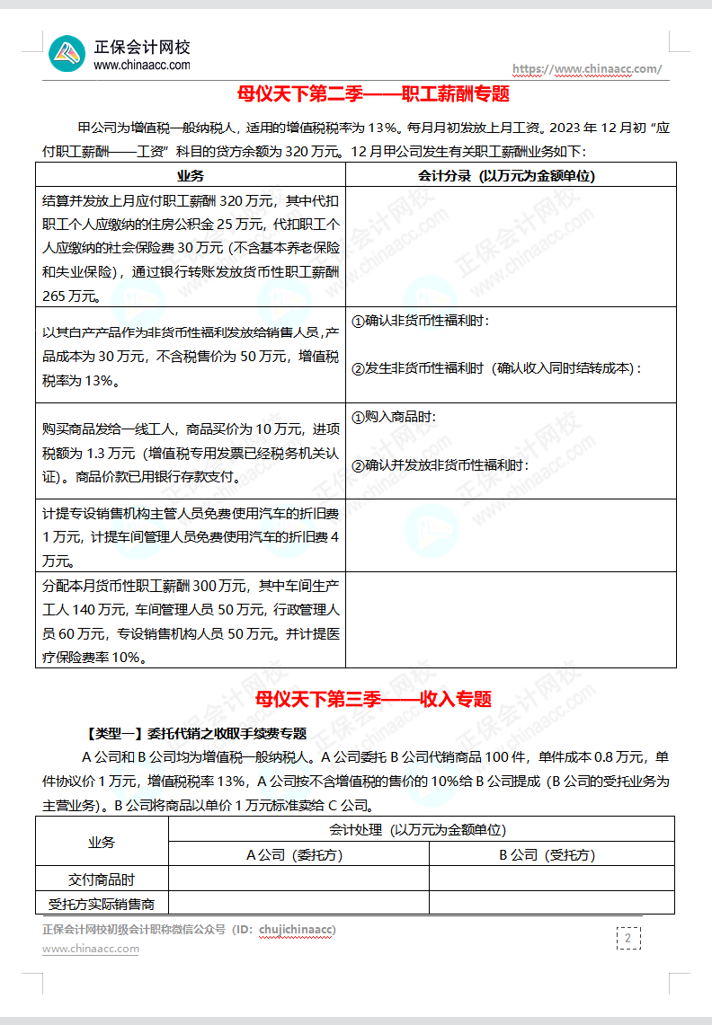 【題目下載】高志謙母儀天下母題-非現(xiàn)金資產(chǎn)、職工薪酬、收入、成本會計