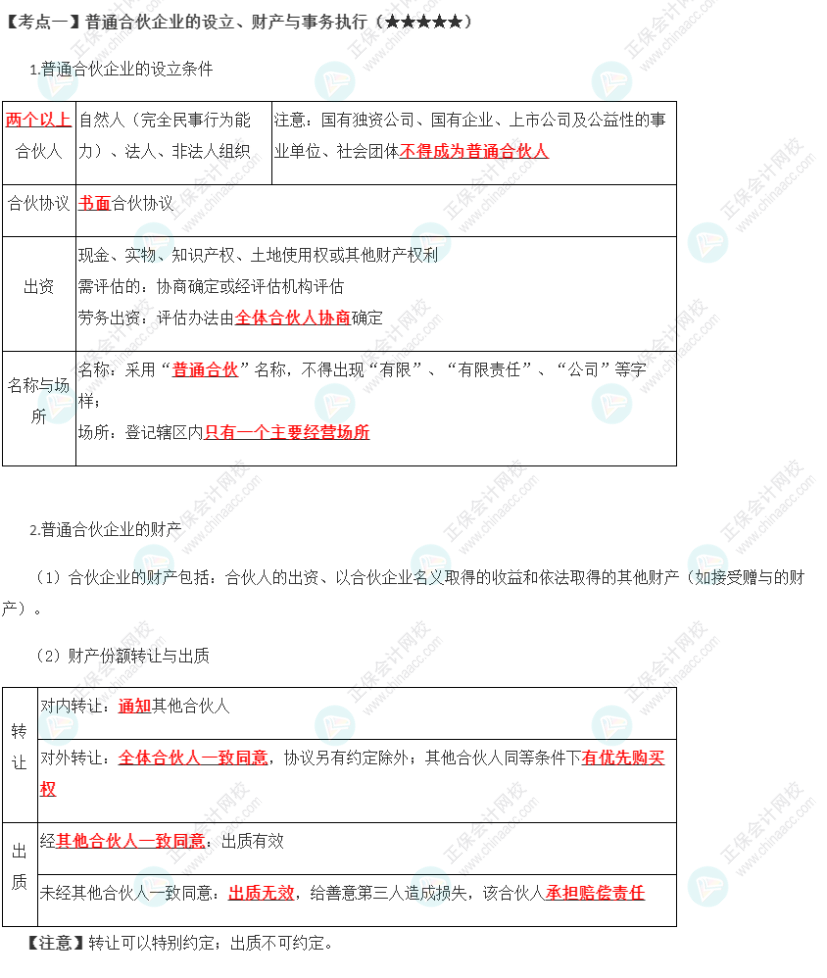 2023年注會(huì)《經(jīng)濟(jì)法》第5章高頻考點(diǎn)1：普通合伙企業(yè)的設(shè)立、財(cái)產(chǎn)與事務(wù)執(zhí)行