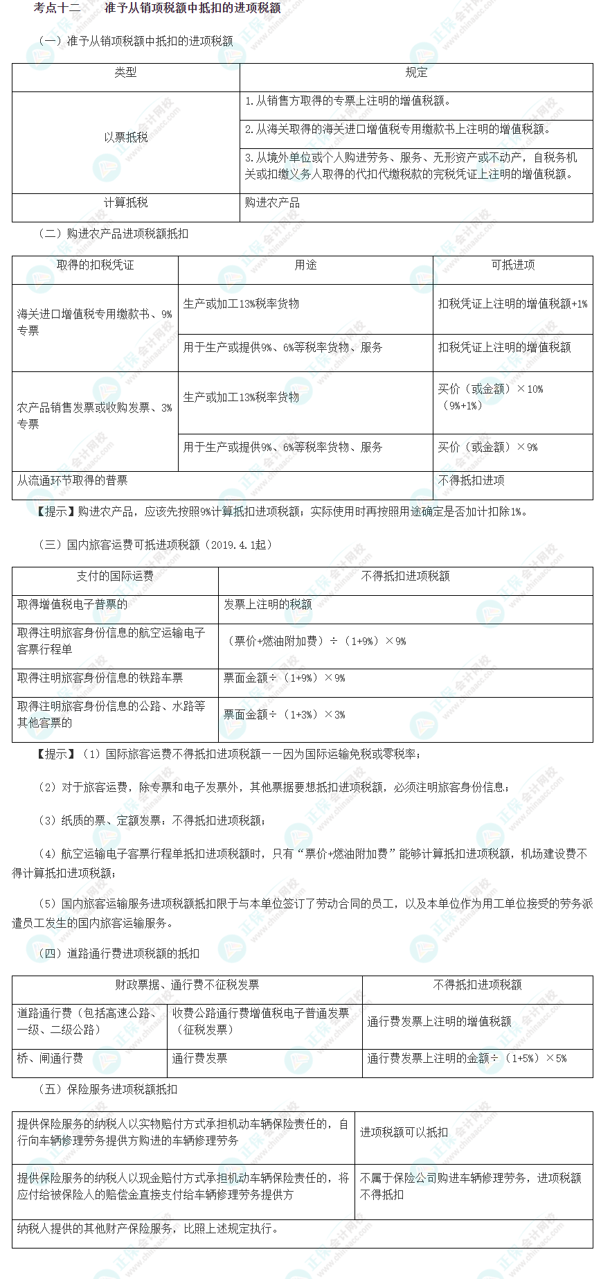 2023注會《綜合階段》必背考點十二：準(zhǔn)予從銷項稅額中抵扣的進項稅額