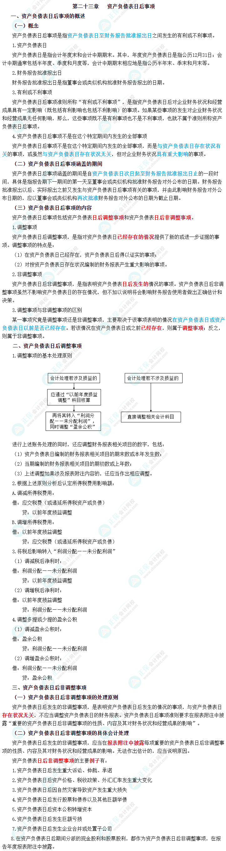 2023年中級會計(jì)職稱《中級會計(jì)實(shí)務(wù)》三色筆記第二十三章：資產(chǎn)負(fù)債表日后事項(xiàng)