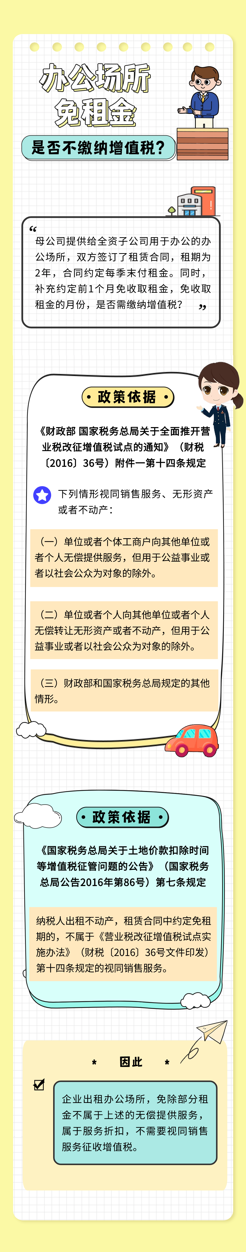 辦公場所免租金是否不繳納增值稅？