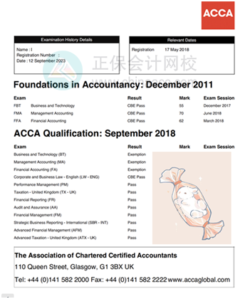 ACCA成績(jī)單