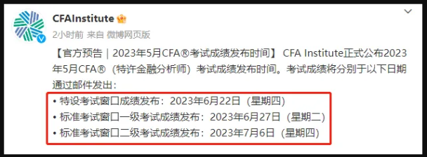 5月CFA考試成績公布時間已定？