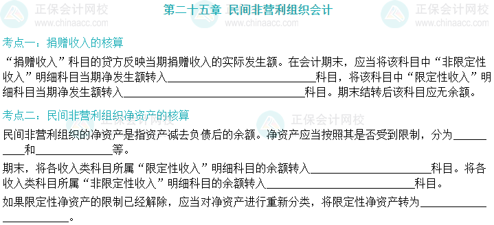 【默寫本】2024中級(jí)會(huì)計(jì)實(shí)務(wù)填空記憶——民間非營(yíng)利組織會(huì)計(jì)